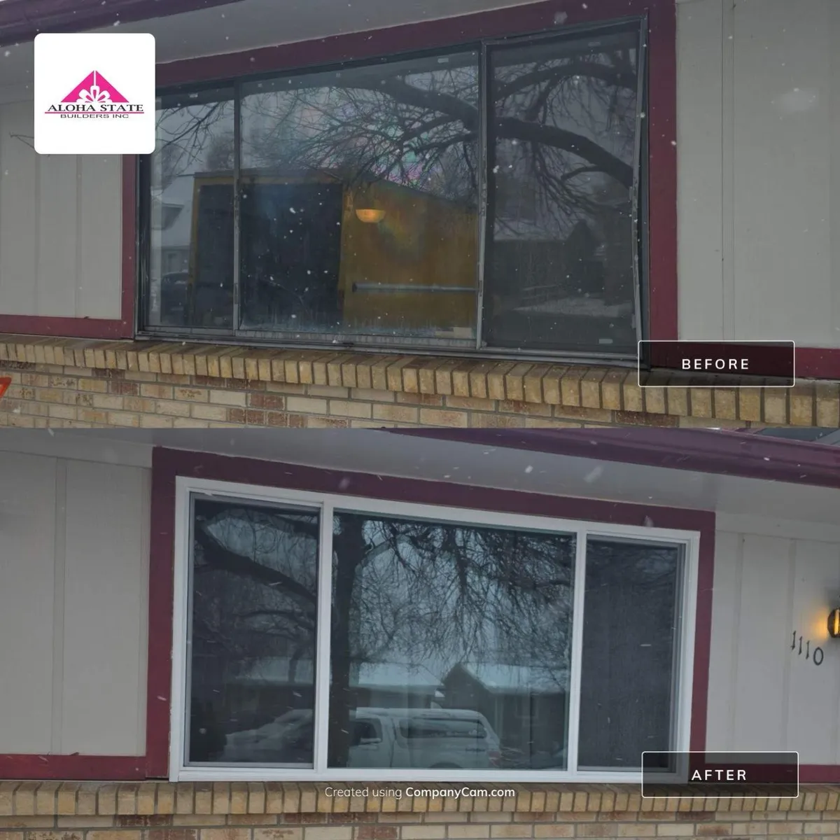 Before and after of a front sliding window on a Fort Lupton home
