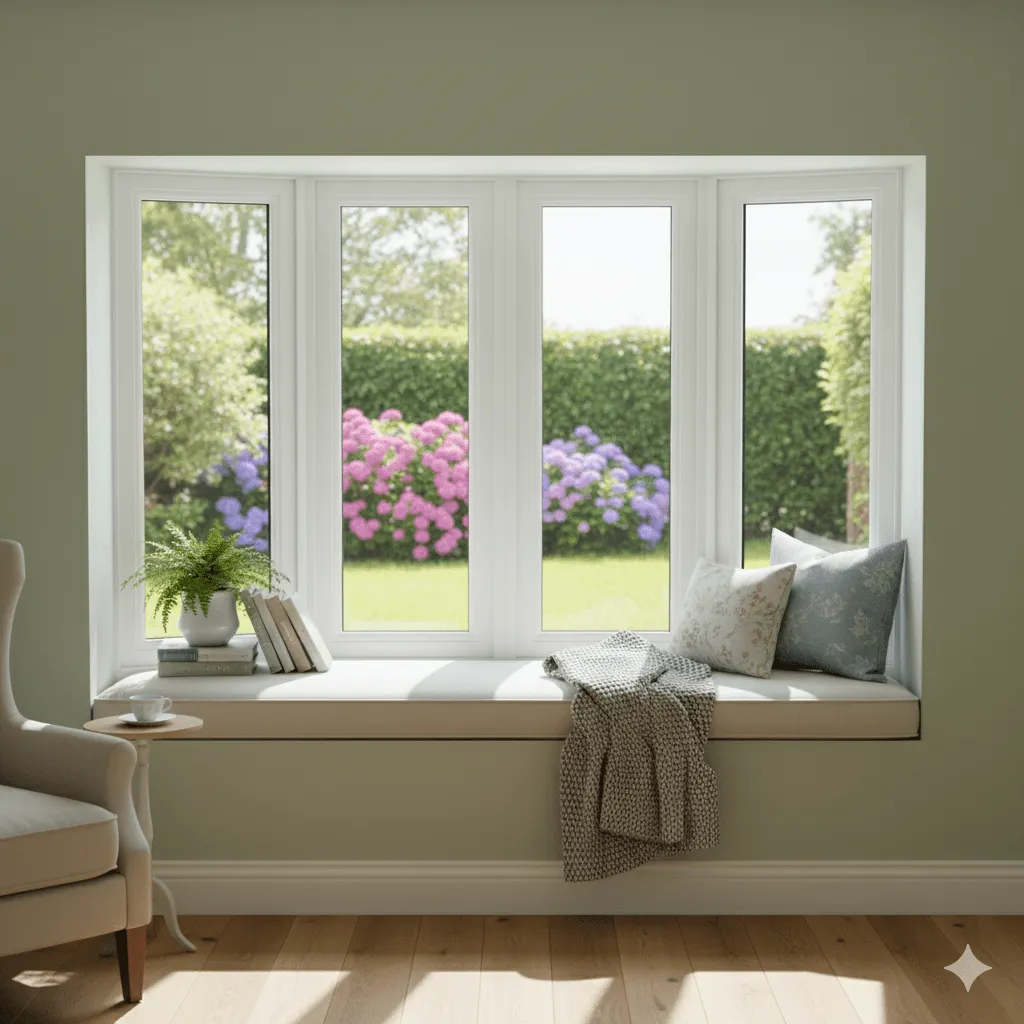 Bow window installed in a residential living room