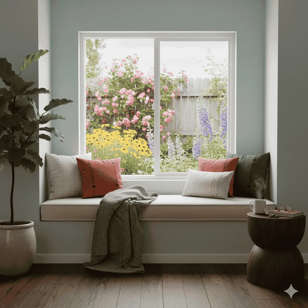 Sliding replacement window installed in a living area