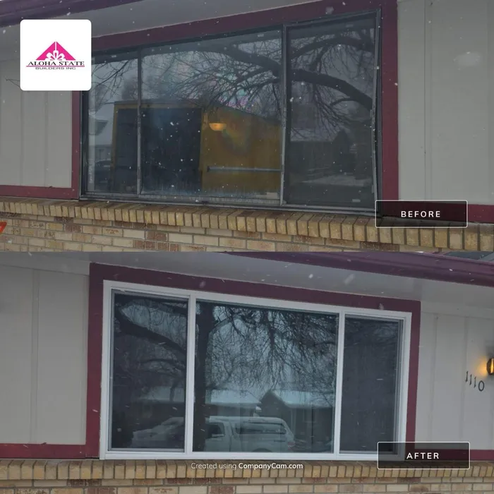 Before and after of a front sliding window on a Fort Lupton home
